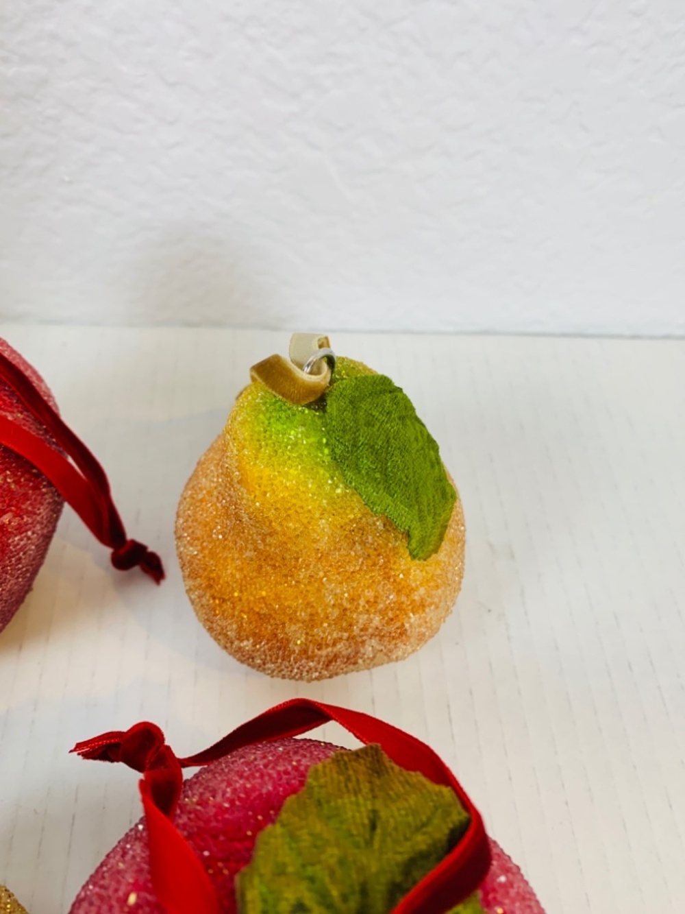 Frosted Sugared Icy Fruit Hanging Ornaments 9PC Set Apples Pears Life Size Decor - Picture 8 of 15